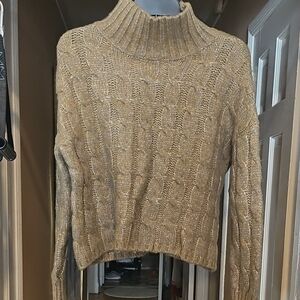 Cozy Cable Knit Turtleneck Sweater - Tan